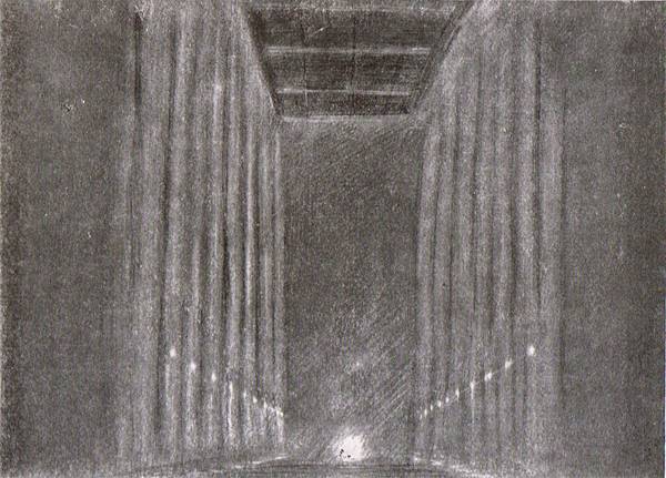 Блокадная зима 1941 г. Двадцатиколонный зал. Рисунок А.С. Никольского.